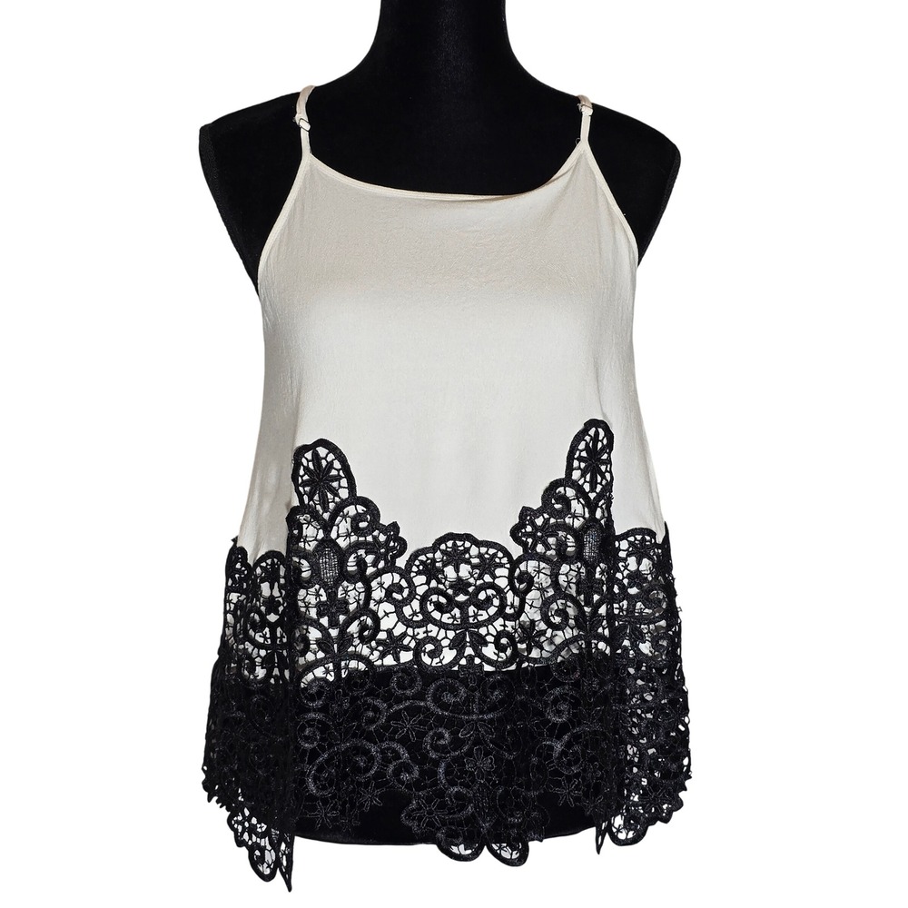 Magnolia South White‎ Black Lace Trim Cami Tank Top Adjustable Straps Small